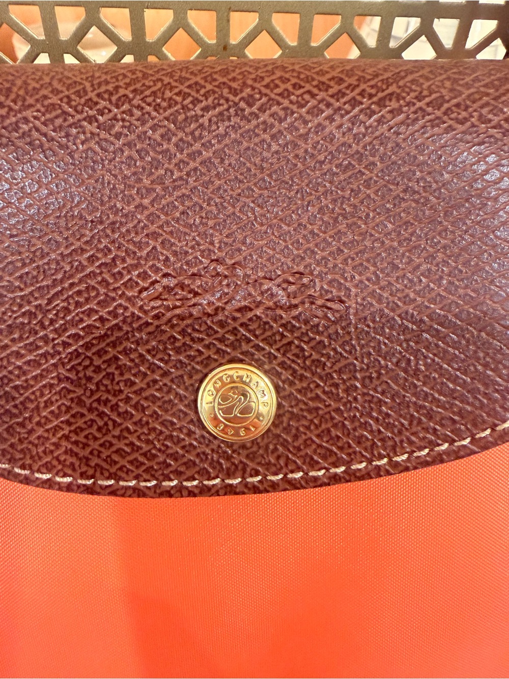 Longchamp Orange Tote Bag with Brown Trim - Classic Women's Shoulder Bag - Picture 2 of 13